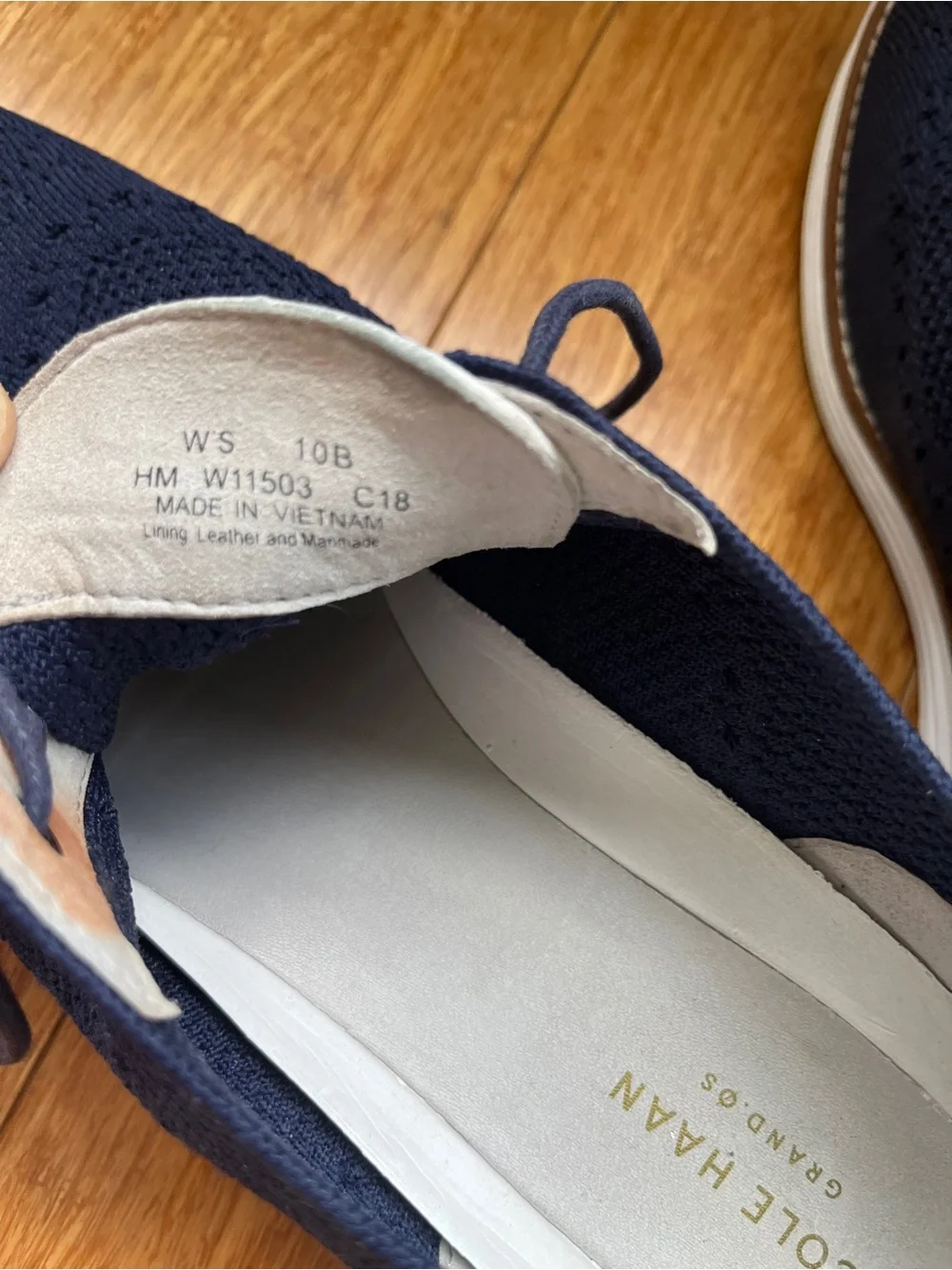 COLE HAAN WOMEN'S ZEROGRAND STITCHLITE OXFORD NAVY BLUE KNIT/WHITE W 10 B W11511